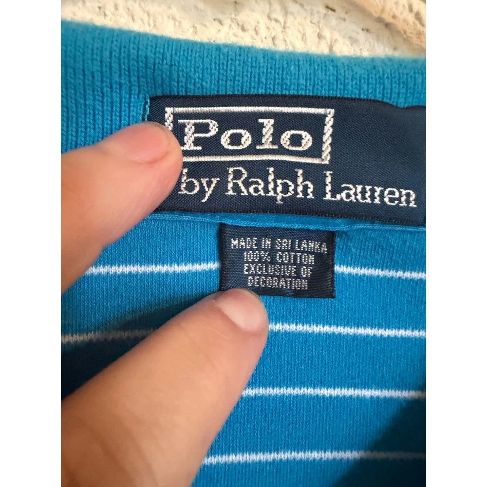 Polo Ralph Lauren Mens XL Blue White Striped Short Sleeve Cotton Polo Shirt